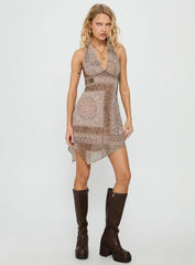 Spartacus Halter Mini Dress Brown / Multi