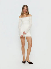 Avenues Long Sleeve Lace Mini Dress White