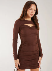 Long Sleeve Letterbox Textured Midi Dress