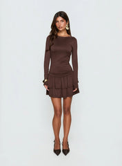 Mallissa Long Sleeve Ruffled Mini Dress Brown