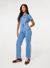 Short Sleeve Denim Jumpsuit