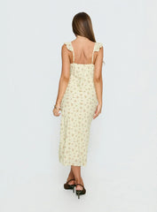 Leabelle Frill V Neck Maxi Dress Yellow Floral