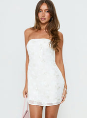 Karlottie Strapless Mini Dress White Burnout
