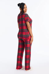 Late Night Sleep Plaid Short Sleeve PJ Pant Set