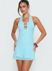 Blue Sky Halter Cut Out Mini Dress Blue