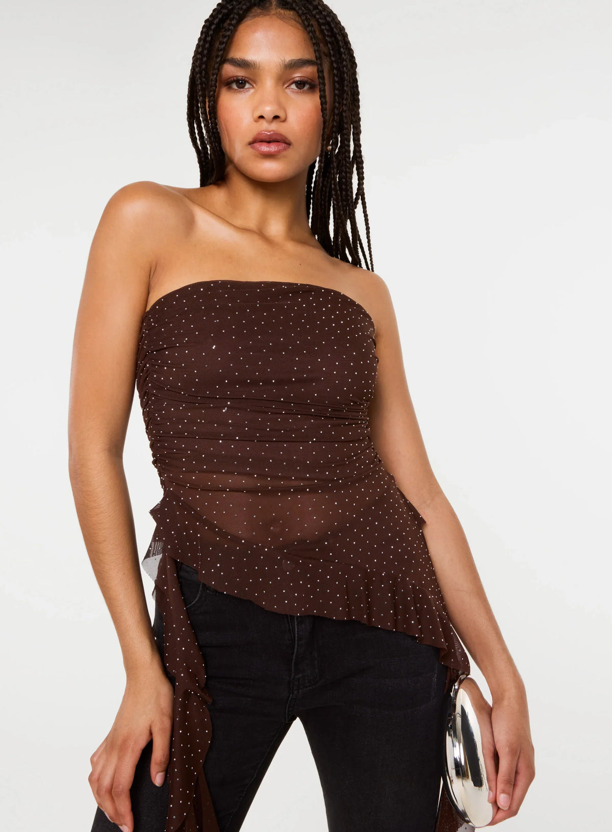 Asymmetric Diamante Bandeau Top