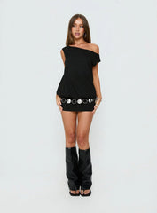 Ellah One Shoulder Drapey Mini Dress Black