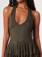 Halter Mesh Ruffle Playsuit