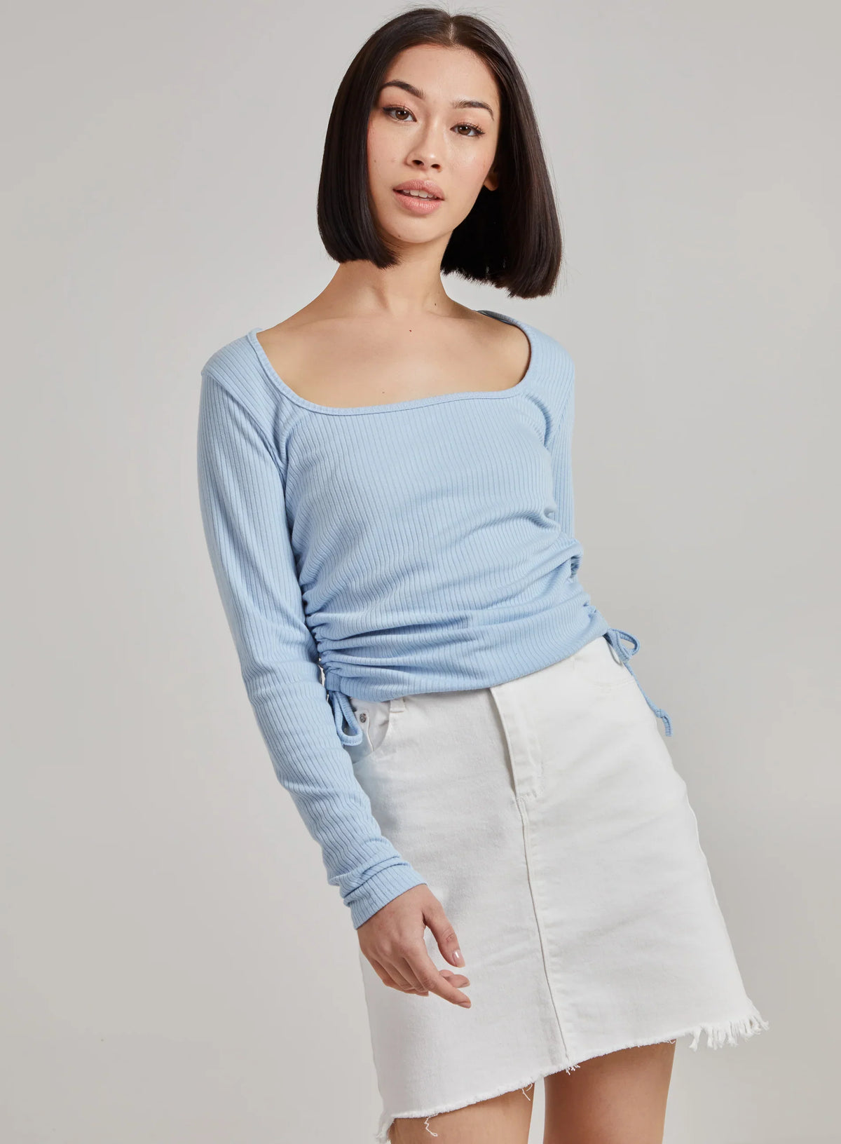 Ruched Square Neck Ribbed Top