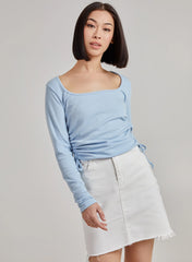 Ruched Square Neck Ribbed Top