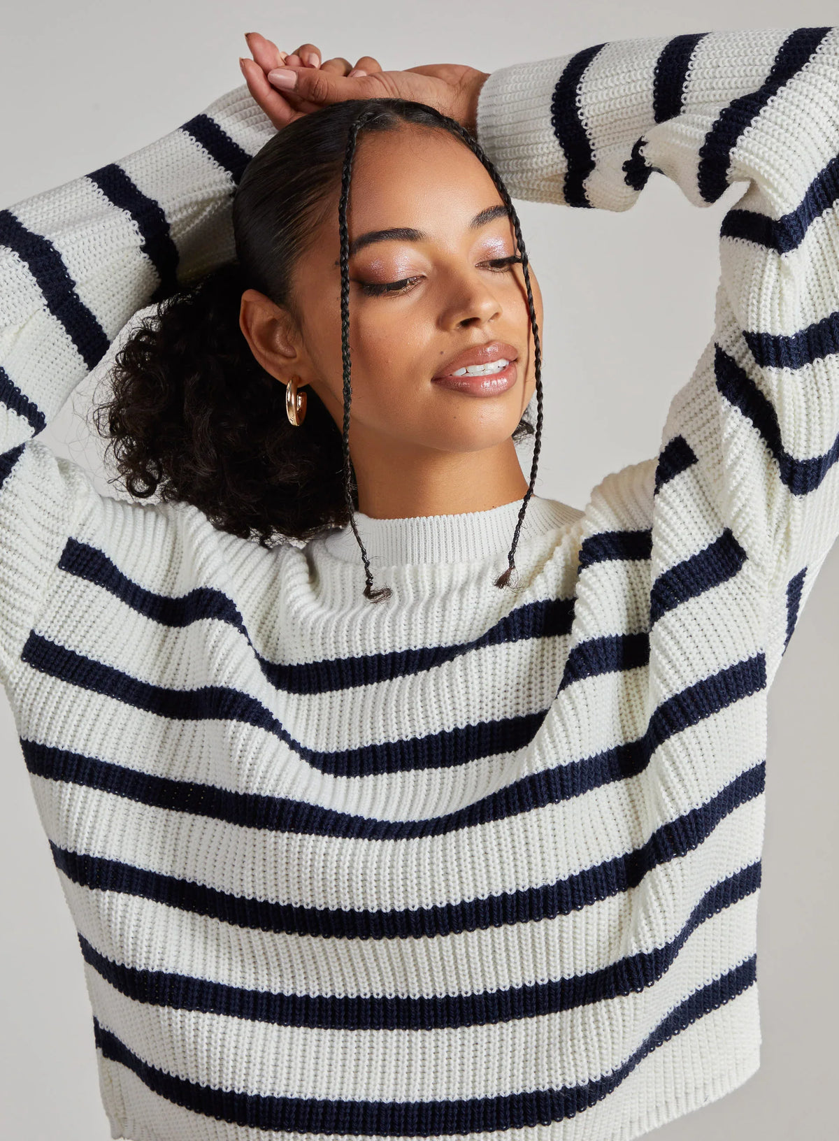 Striped Knitted Funnel Neck Jumper