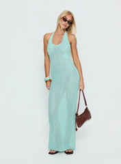 Nalanie Halter Crochet Maxi Dress Aqua