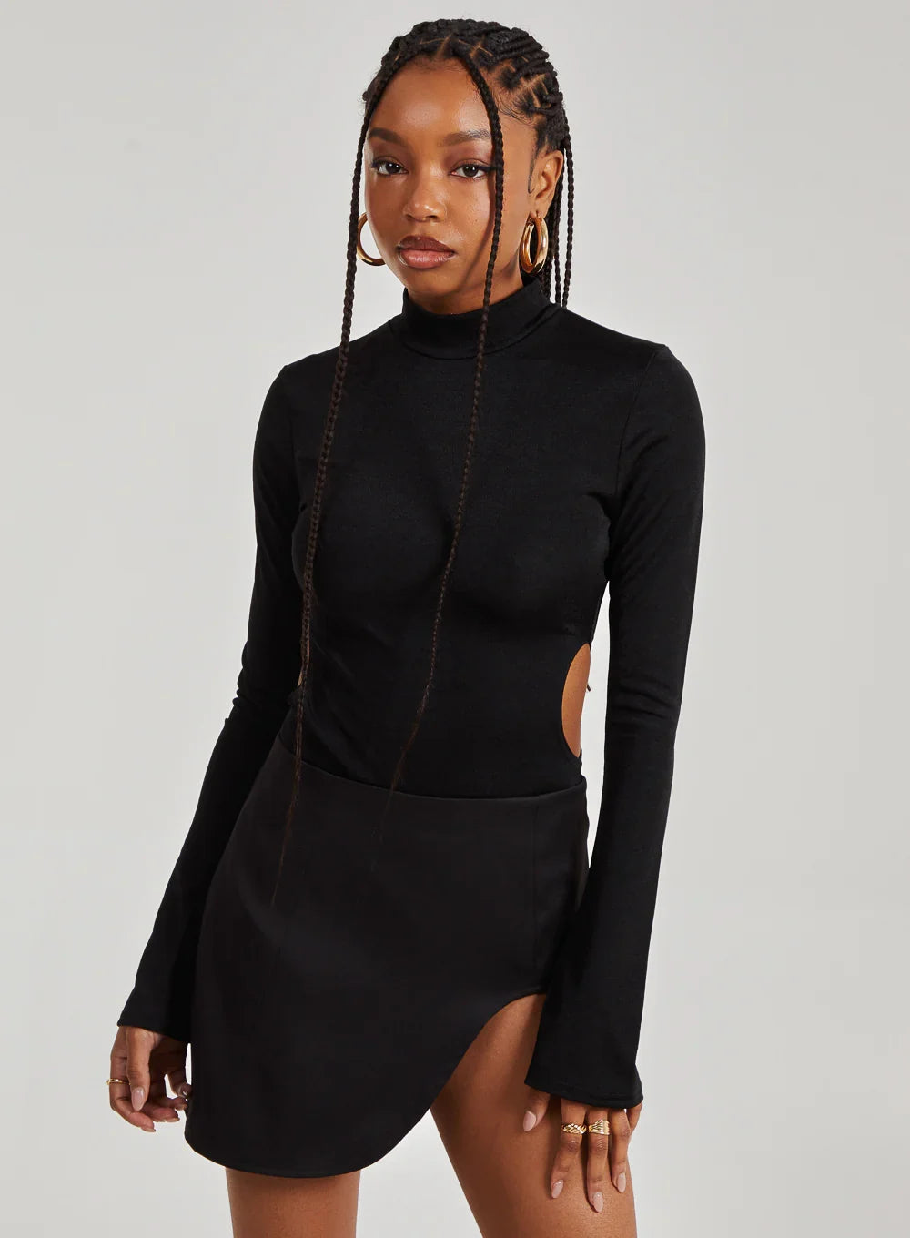 Slinky Cut Out Flare Sleeve Bodysuit