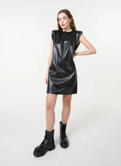 Wet Look PU Shoulder Pad Dress