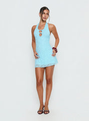 Blue Sky Halter Cut Out Mini Dress Blue