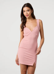 Plunge Neck Dress With Side Split