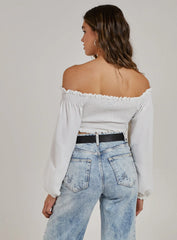 Twist Front Balloon Sleeve Crop Top