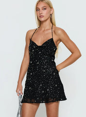 Dyanne Halter Sequin Mini Dress Black