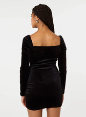 Velvet Twist Front Long Sleeve Dress