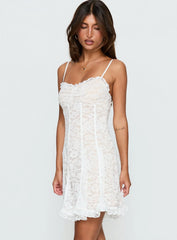 Edora Lace Pleat Mini Dress White