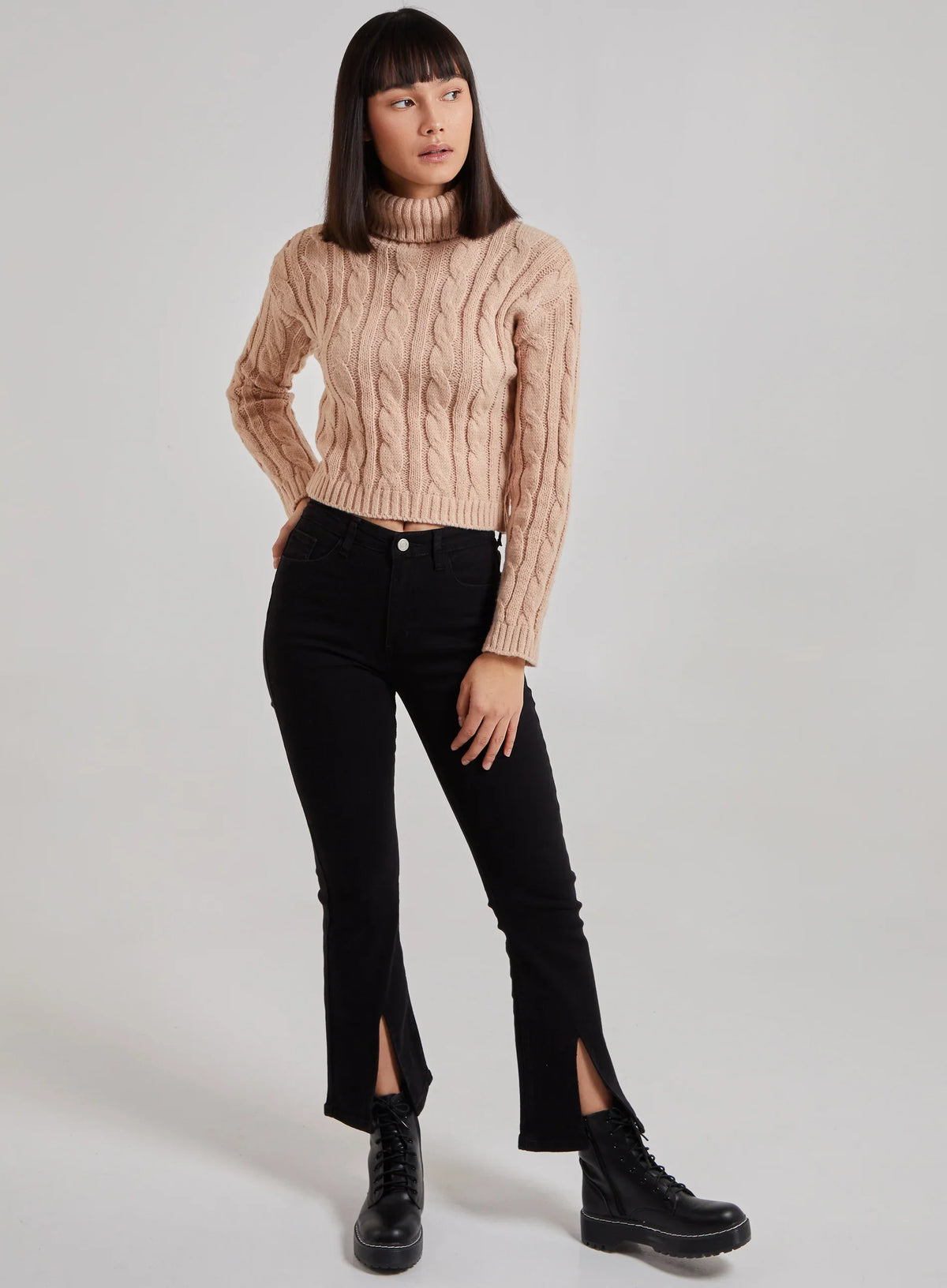 Cropped Cable Knit Jumper