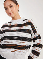 Striped Crochet Long Sleeve Top