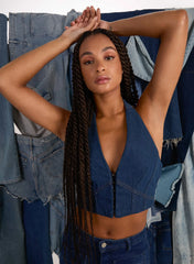 Denim Halterneck Crop Top