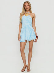Myka Shell Halter Mini Dress Blue Floral