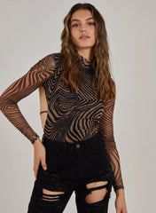 Zebra Swirl Backless Bodysuit