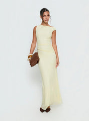 Krystyna Off Shoulder Ruched Mesh Maxi Dress Butter