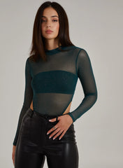 Glitter Long Sleeve Mesh Bodysuit