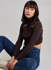 Ribbed Roll Neck Jumper With Cut Out Detail