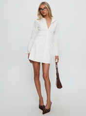 Stellaria Ruched Long Sleeve Mini Dress White