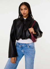 Faux Leather Puffball Jacket
