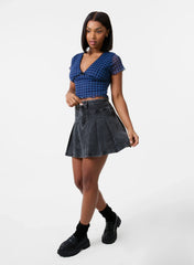 Check Cap Sleeve Crop Top