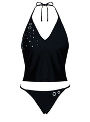 Kelipa Halter Embellished Swim Top Black