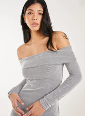 Two Tone Rib Bardot Mini Dress