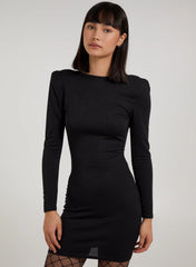 Scoop Neck Long Sleeve Shoulder Pad Dress