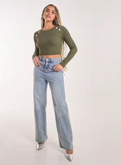 Heart Embellishment Rib Knit Top