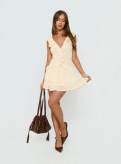Fawnia Frill Ruched Mini Dress Cream