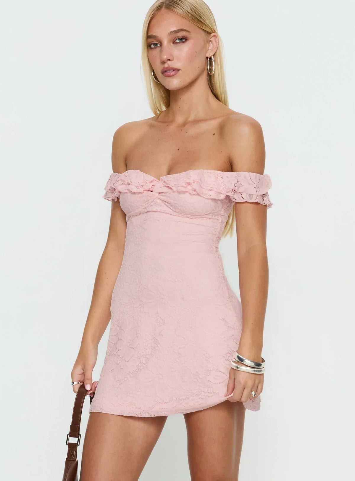 Anabeila Strapless Frill Mini Dress Light Pink