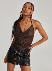 Foil Cowl Neck Handkerchief Top
