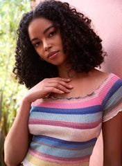 Space Dye Lettuce Hem Square Neck Crop Top