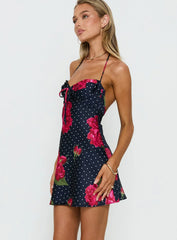 Avabelle Halter Mini Dress Black Floral