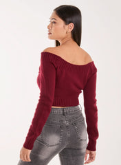 Off Shoulder Crop Knit Top