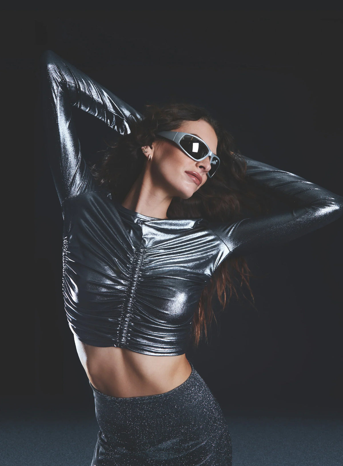 Metallic Ruched Long Sleeve Top
