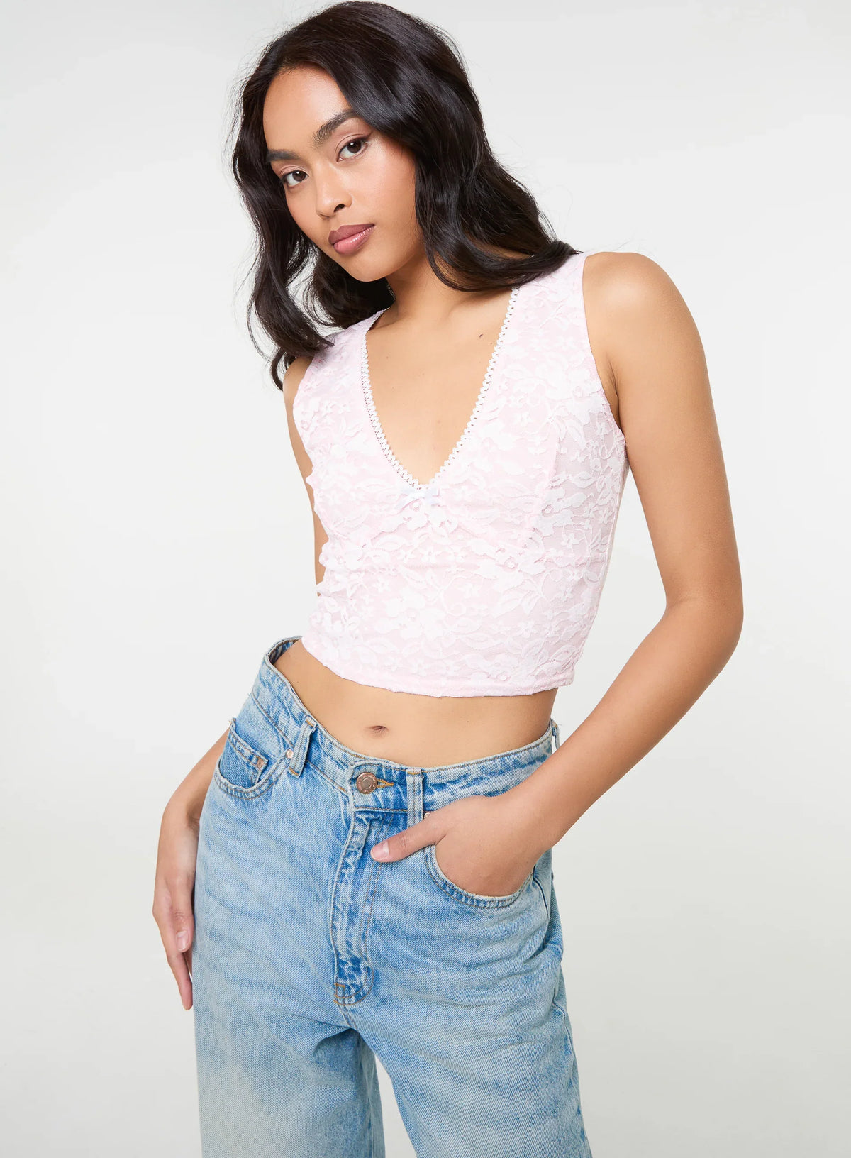 V Neck Lace Crop Top