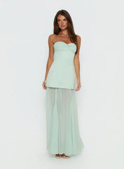 Flashy Sheer Chiffon Strapless Maxi Dress Green