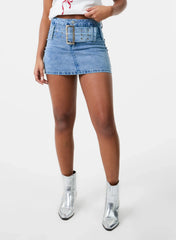 Denim Belted Mini Skirt