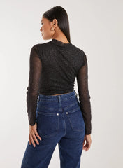 Sparkle Long Sleeve Mesh Top